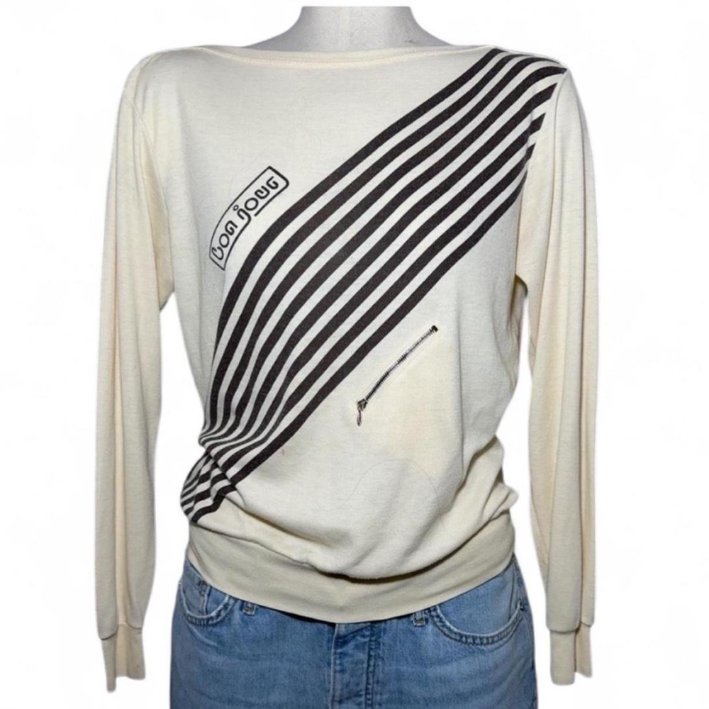VINTAGE 80’s BONJOUR Shirt Hong Kong Striped Retro Streetwear Skater Medium